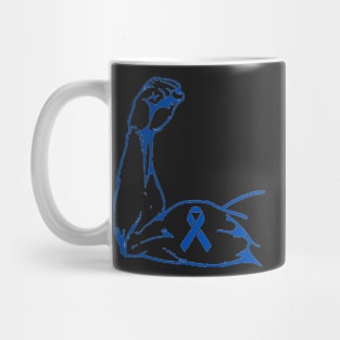 Flexed arm with Blue Awareness Ribbon Mug